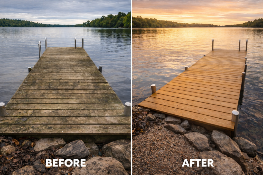 Dock soft wash and repair, Rice Lake, Northumberland County